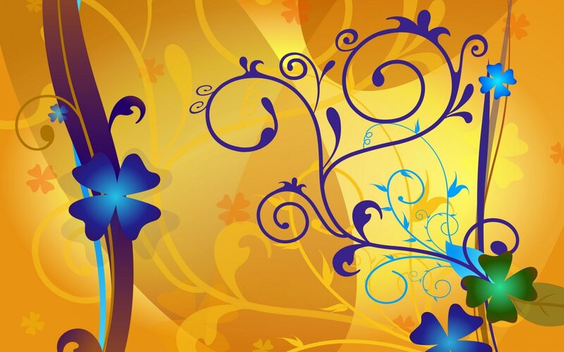 blue floral swirls on yellow