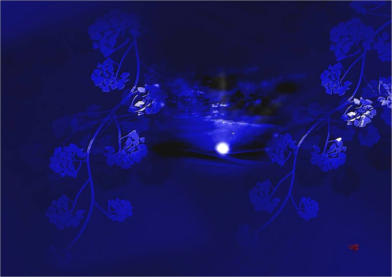 Blue Floral Vines at Night