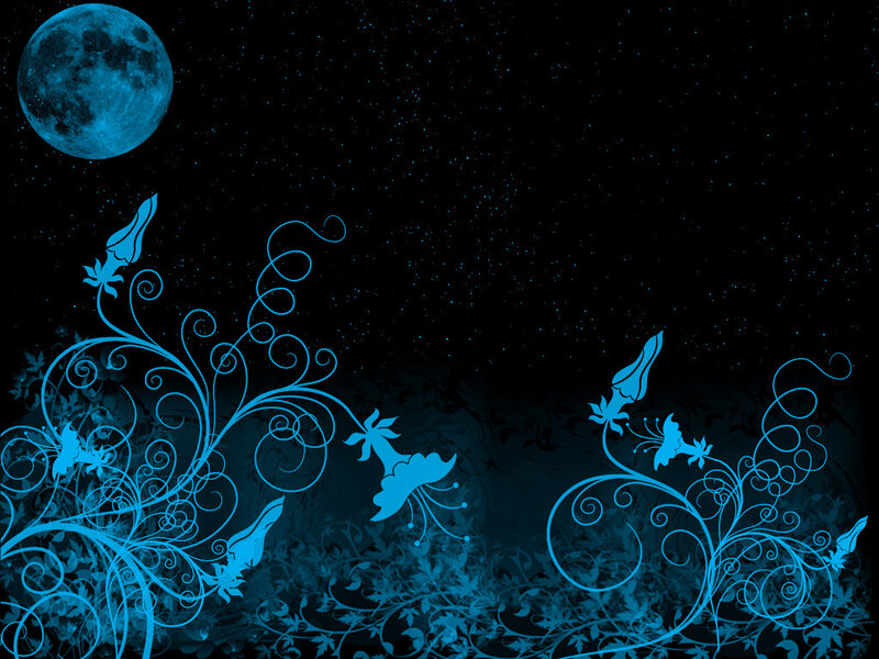 Blue Floral Vines under Moon