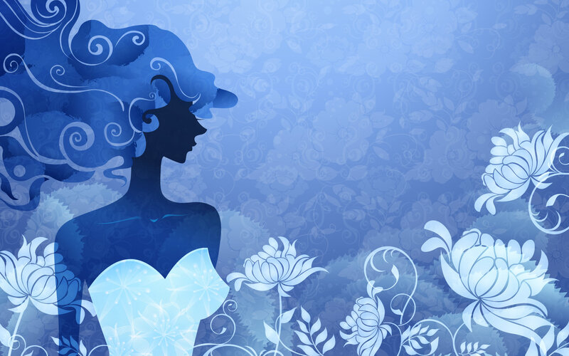 blue floral woman silhouette