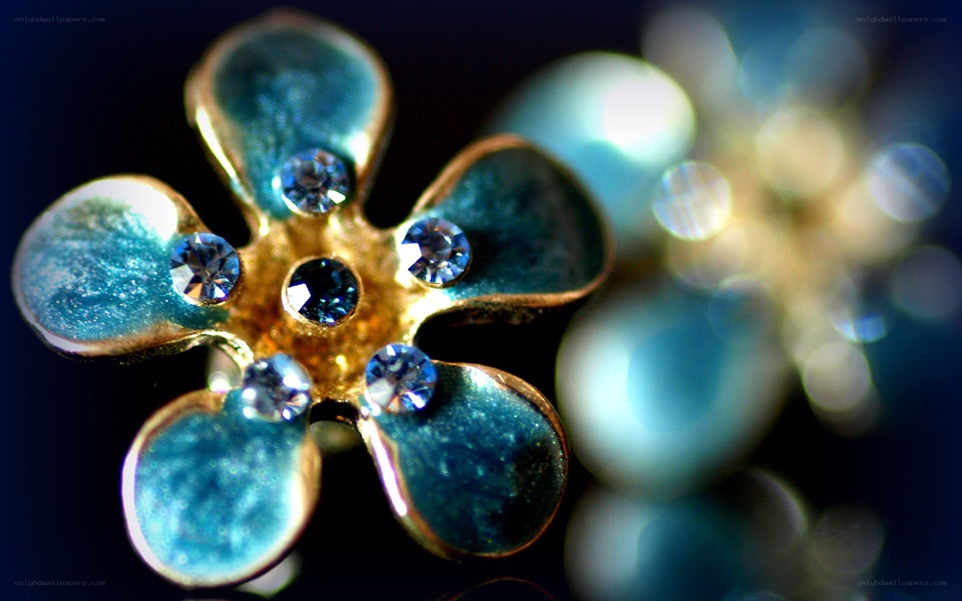 blue flower brooch with crystals