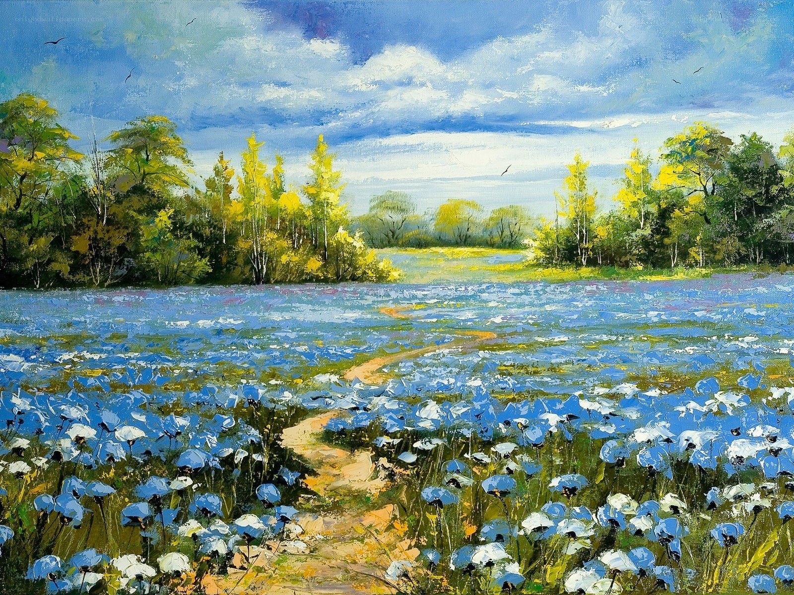 Blue Flower Field Landscape