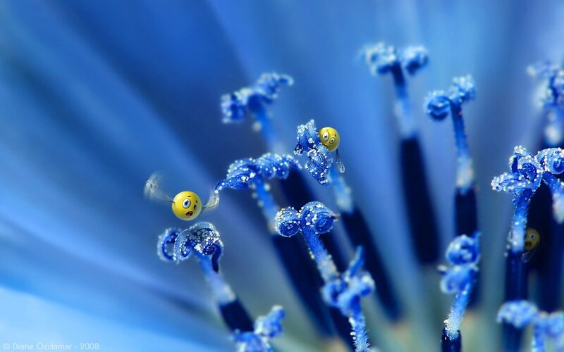Blue flower with animated bees