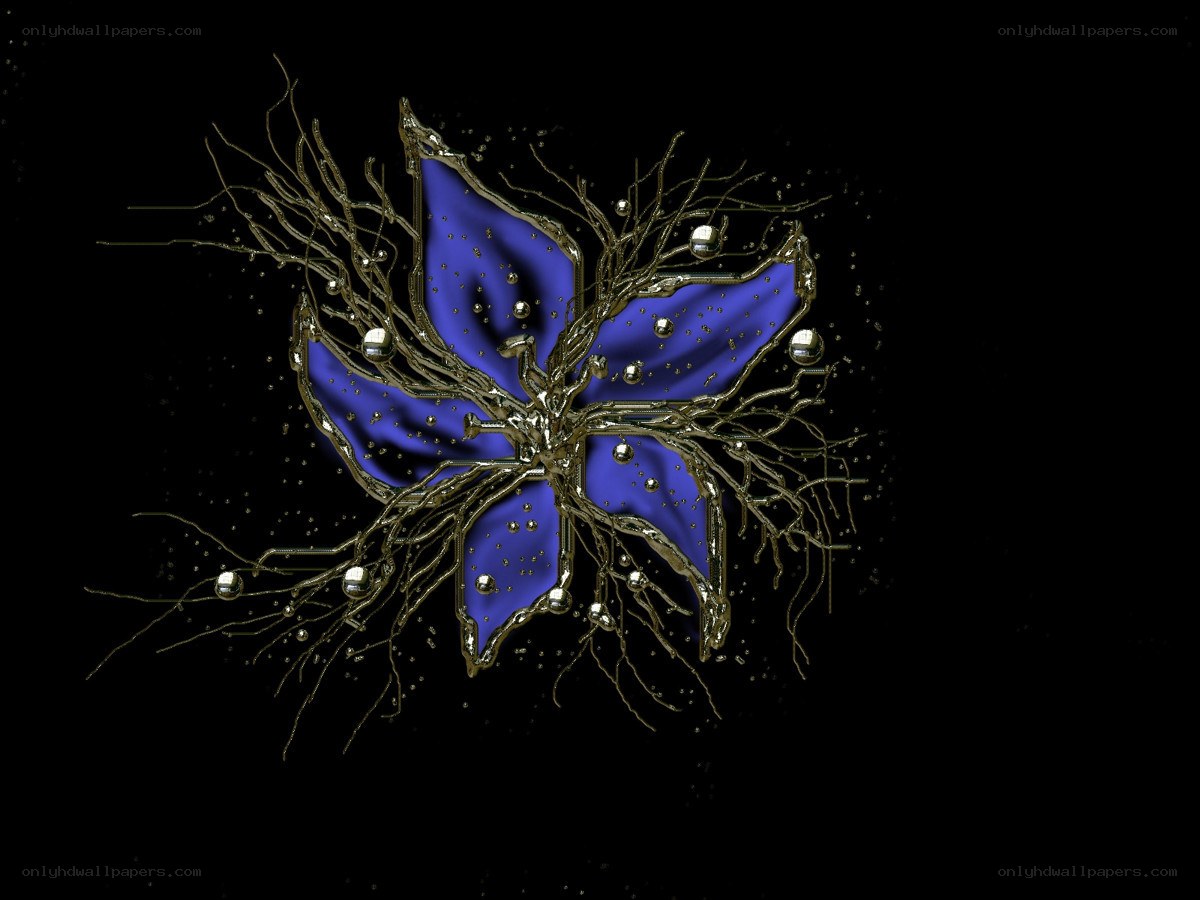 blue flower with metallic roots