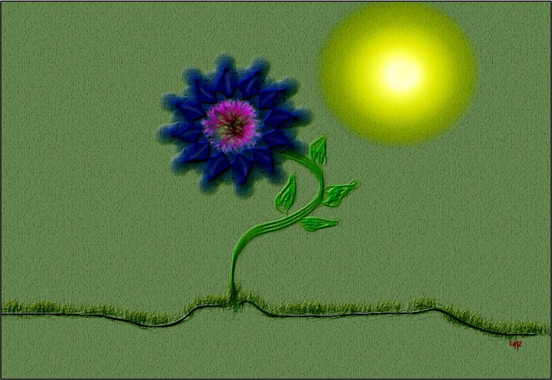 Blue Flower with Sun