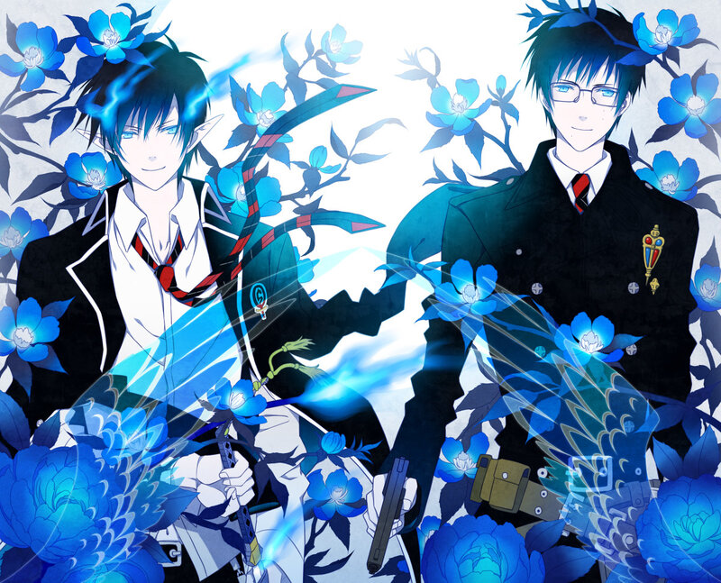 Blue-flowered anime duo