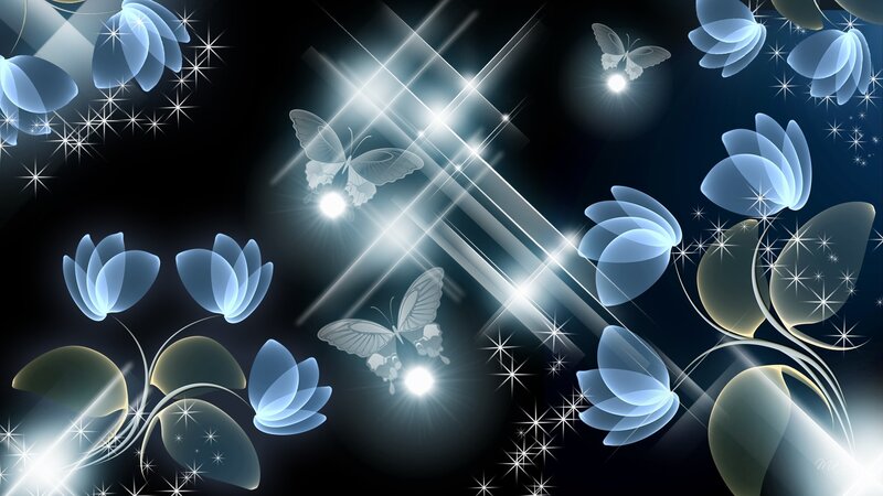 Blue Flowers and Butterflies — Dreamy
