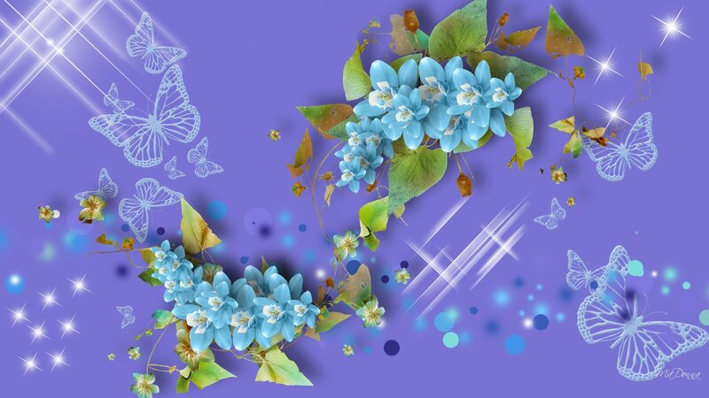 Blue Flowers and Butterflies — Purple