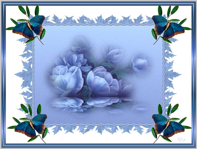 Blue Flowers and Butterflies — Serene, Digital Art, Leaves