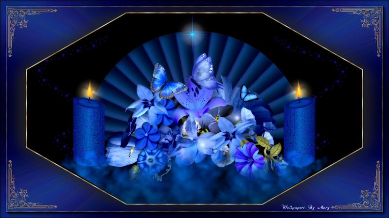 Blue Flowers and Butterflies — Serene, Night