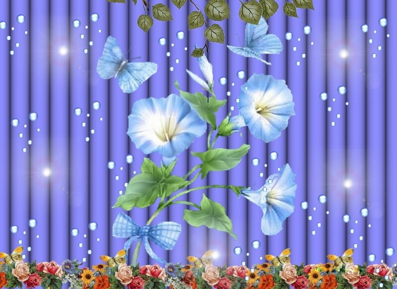 Blue flowers and butterflies
