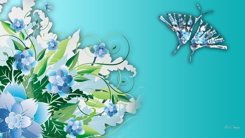 Blue Flowers and Butterfly — Serene