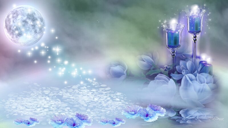 Blue Flowers and Candles