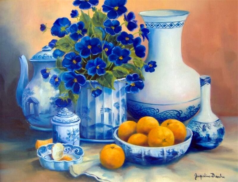 Blue Flowers and Oranges