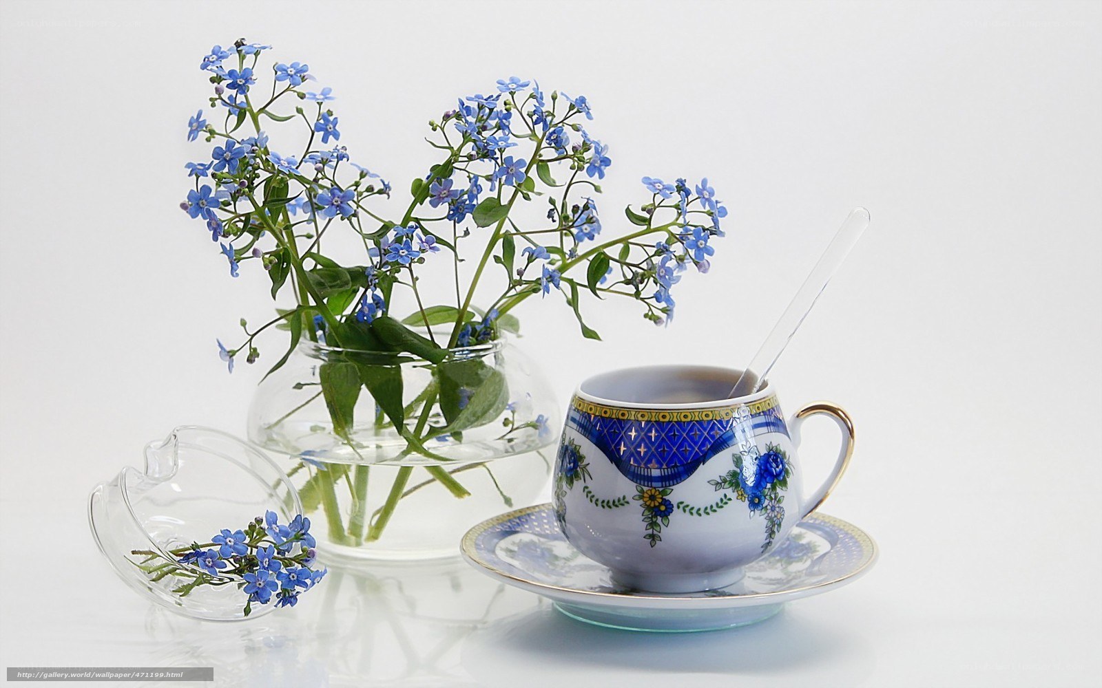 Blue flowers and teacup