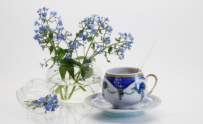 Blue flowers and teacup