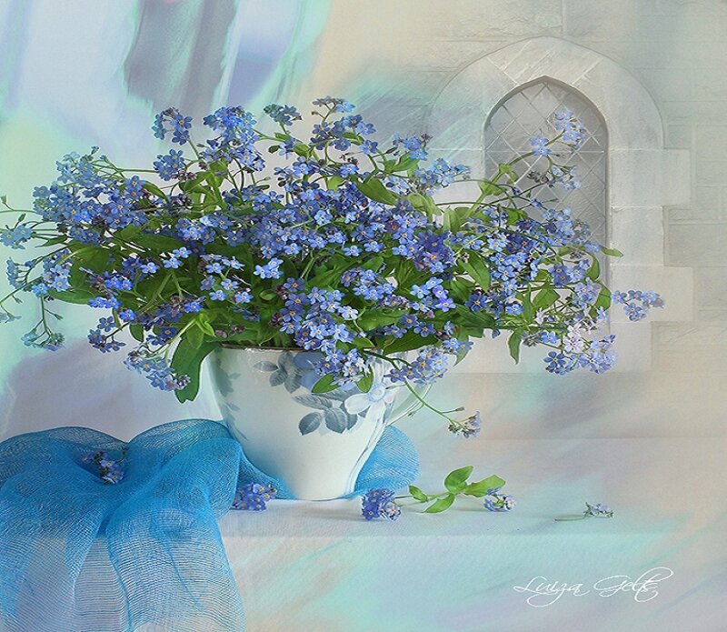 Blue flowers in a vase