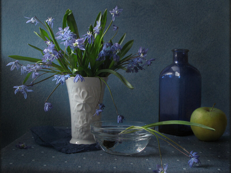 Blue Flowers in a Vase — Calm, Photograph