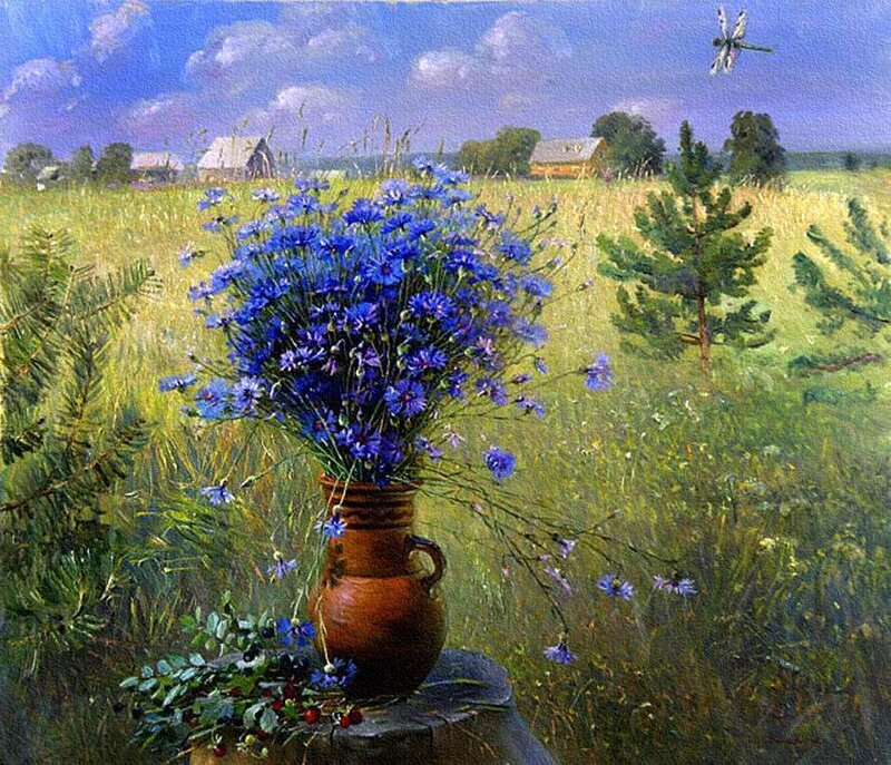 Blue Flowers in a Vase — Serene, Afternoon