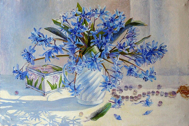 Blue Flowers in a Vase — Serene, Morning
