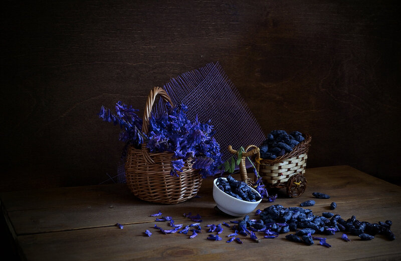 Blue Flowers in Baskets