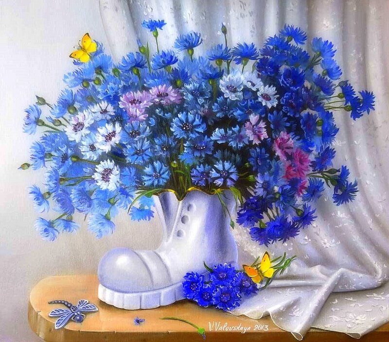 Blue Flowers in Boot — Serene