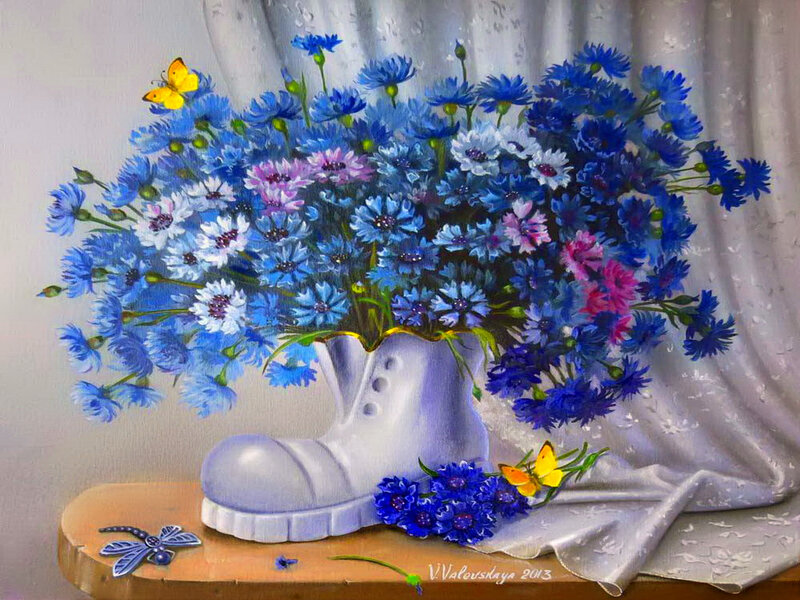 Blue Flowers in Boot