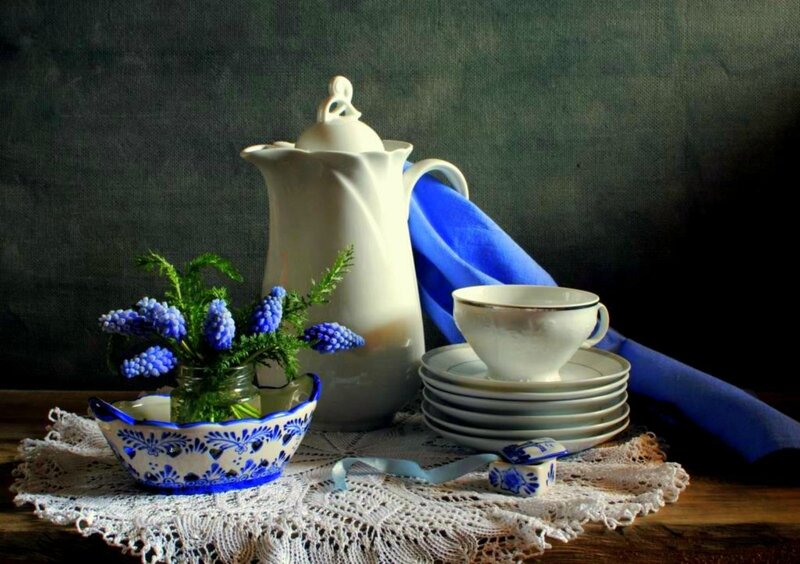 Blue Flowers in Bowl