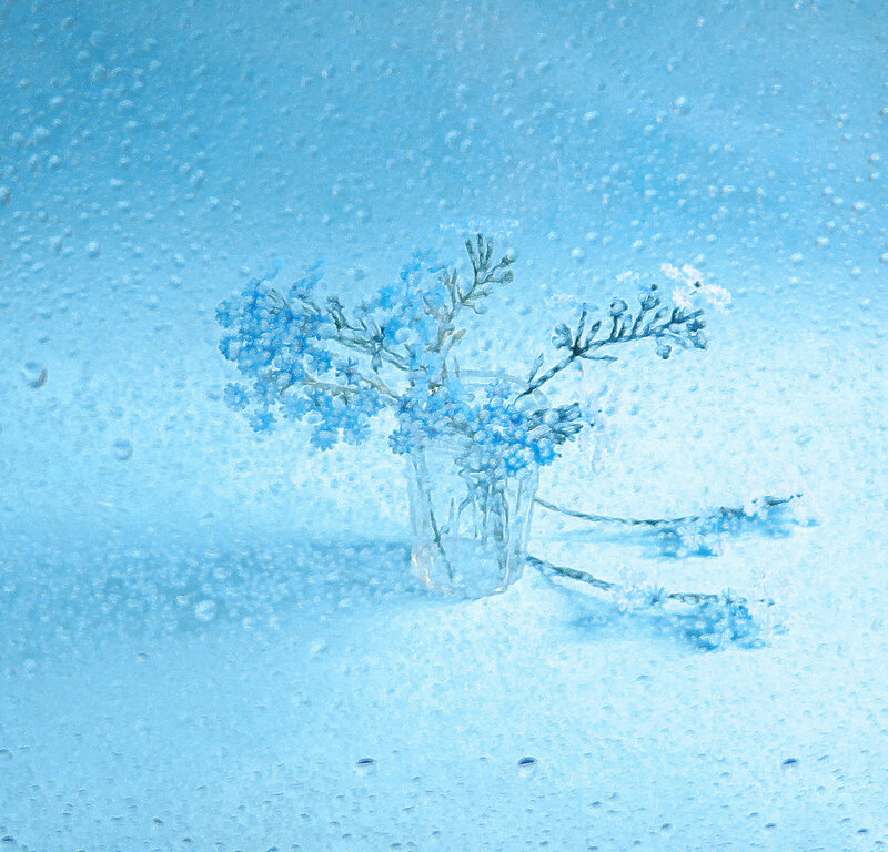 Blue Flowers in Glass Vase — Calm