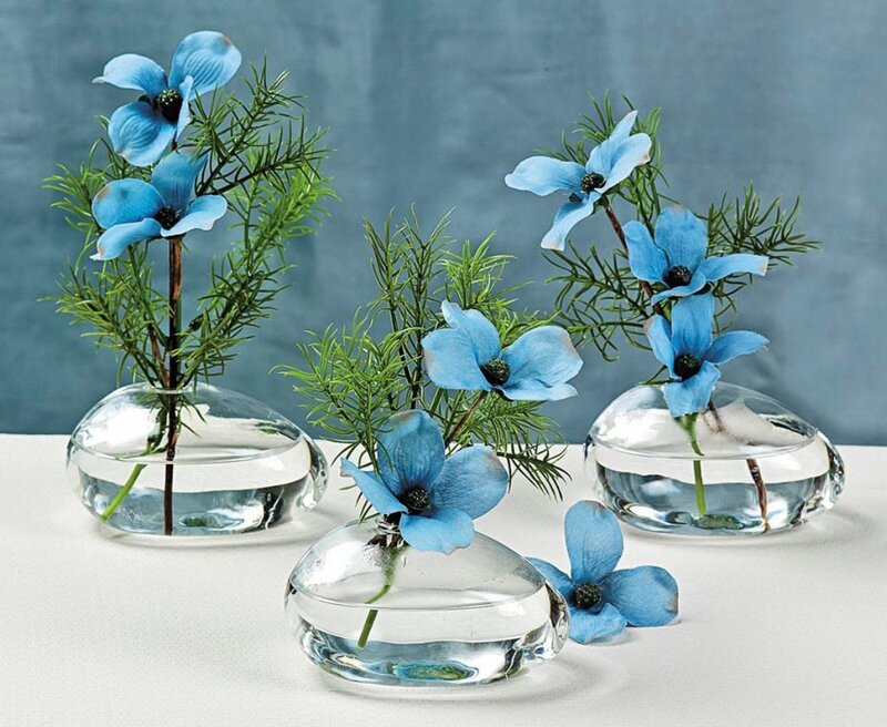 Blue flowers in glass vases