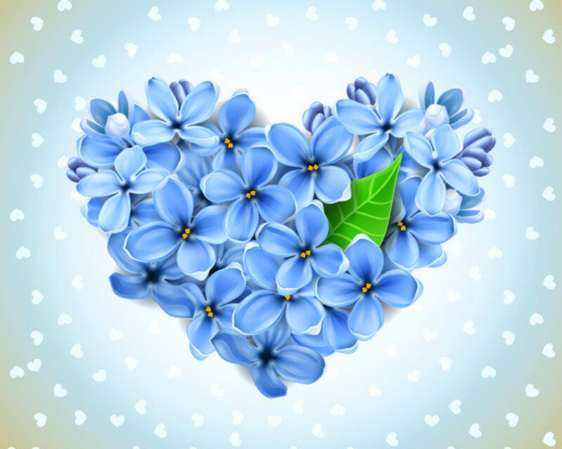 Blue Flowers in Heart Shape — Calm, Vector Art