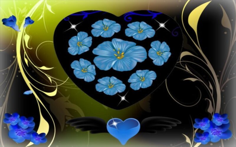 Blue Flowers in Heart
