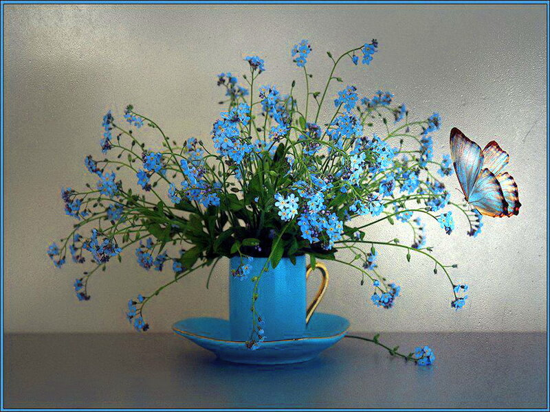 Blue Flowers in Teacup