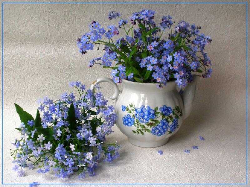 Blue Flowers in Teapot — Calm