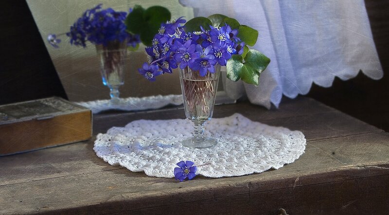 Blue Flowers in Vase — Purple
