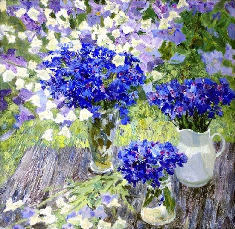 Blue Flowers in Vases — Calm
