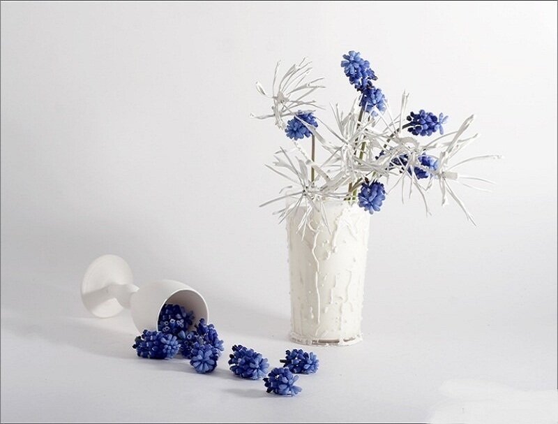 Blue Flowers in White Vase — Minimalist