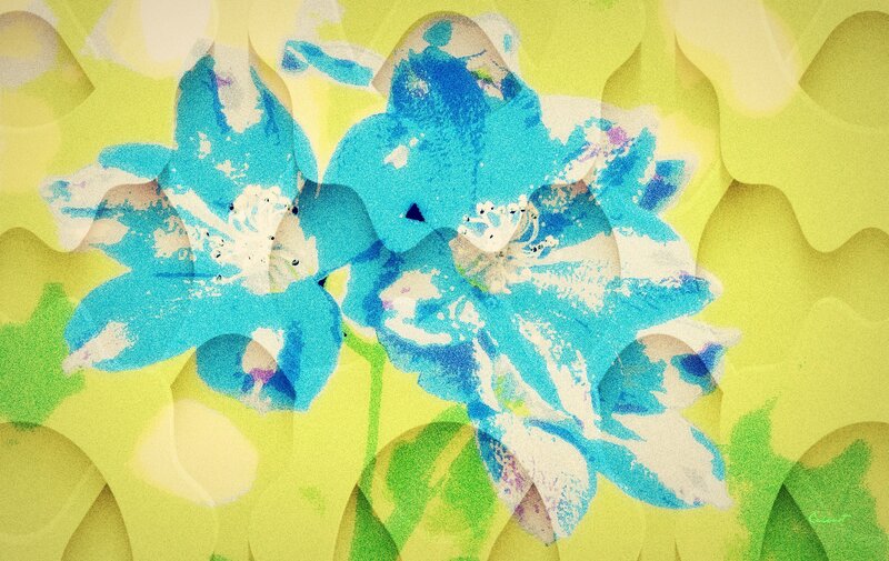 Blue Flowers on Yellow