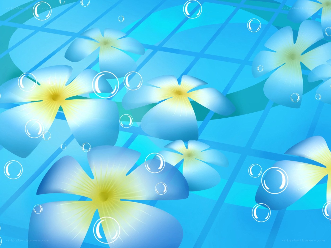 blue flowers underwater scene