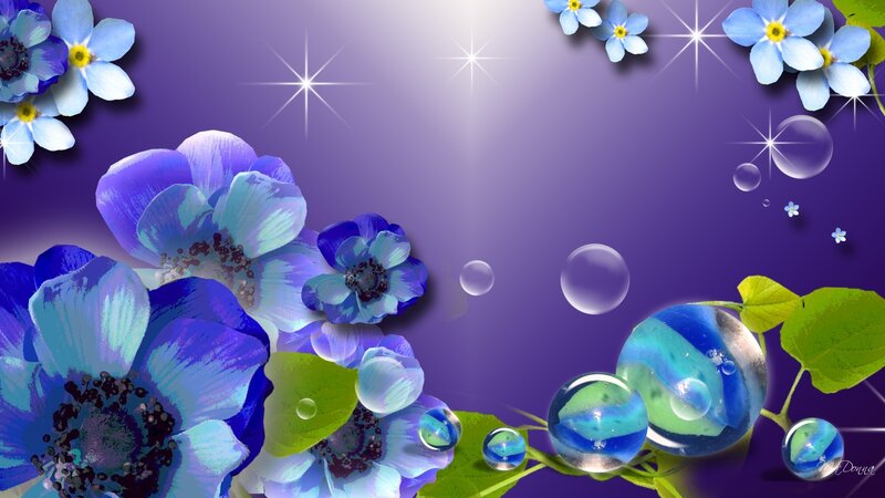 Blue Flowers with Bubbles