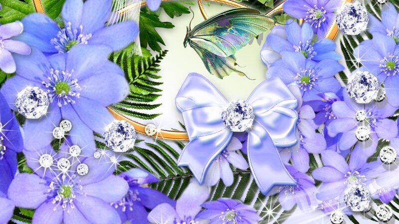 Blue Flowers with Butterfly — Festive