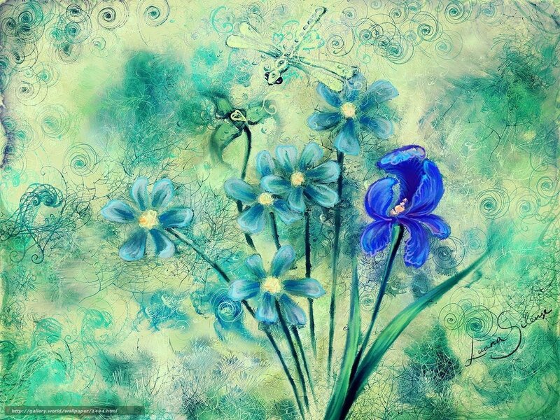 Blue flowers with dragonfly