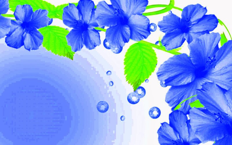 Blue Flowers with Green Leaves — Calm, Digital Art