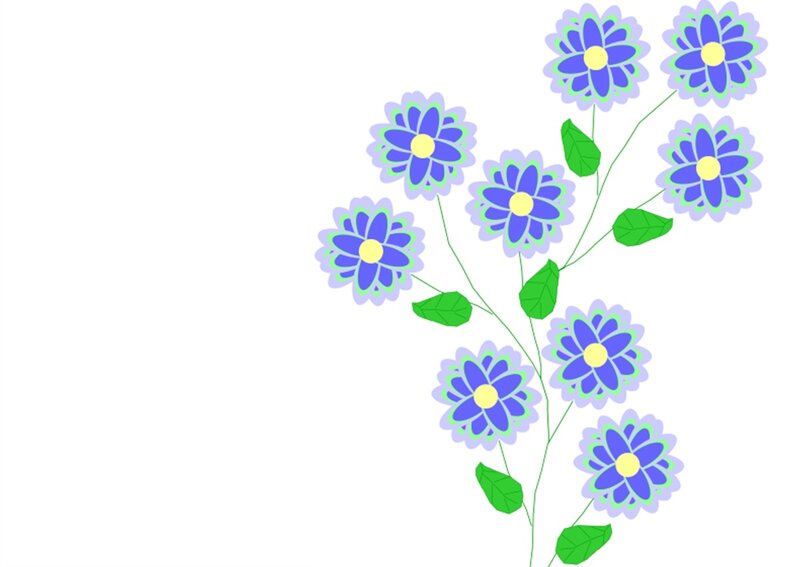Blue Flowers with Green Leaves — Calm, Vector Art