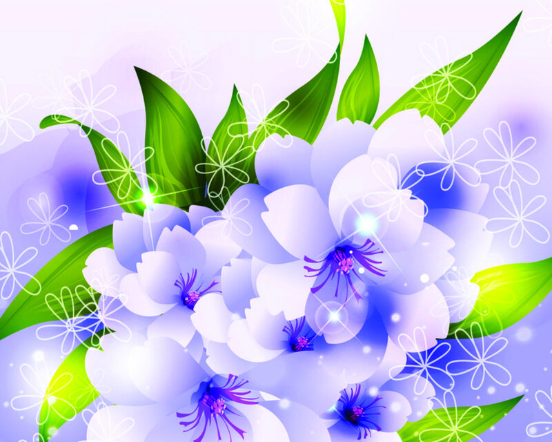 Blue Flowers with Green Leaves — Purple