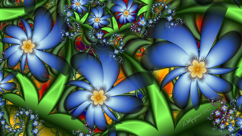 Blue Flowers with Green Leaves — Vibrant