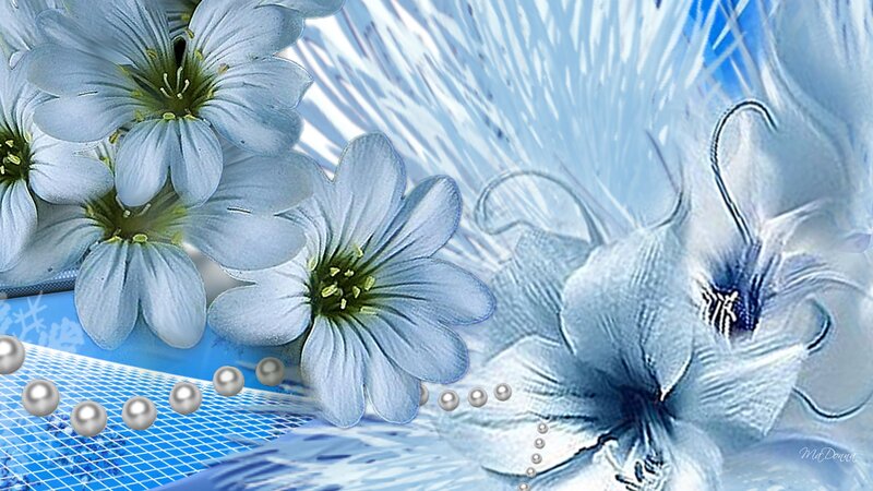 Blue Flowers with Pearls