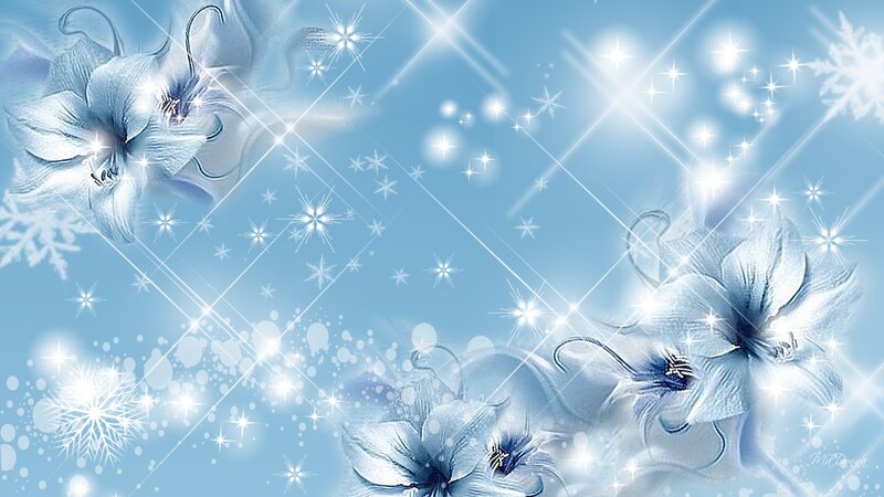 Blue Flowers with Snowflakes — Dreamy