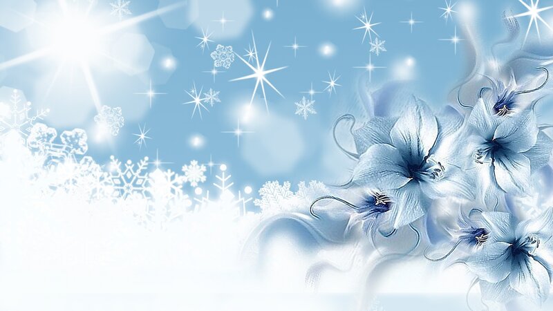 Blue Flowers with Snowflakes