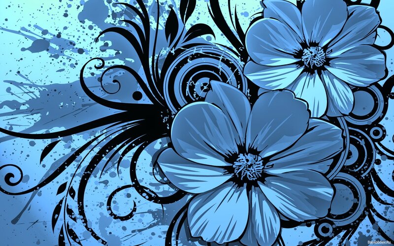 Blue Flowers with Swirls